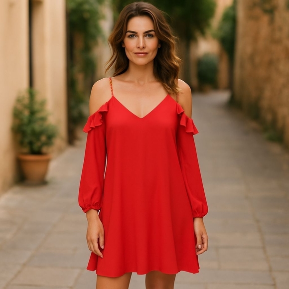 MICHAEL Michael Kors Dresses & Skirts - Michael Kors Ladies Cocktail Evening Party Dress Size S Red Gold Cold Shoulders